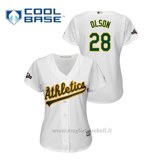 Maglia Baseball Donna Oakland Athletics 28 Matt Olson 2019 Postseason Cool Base Bianco
